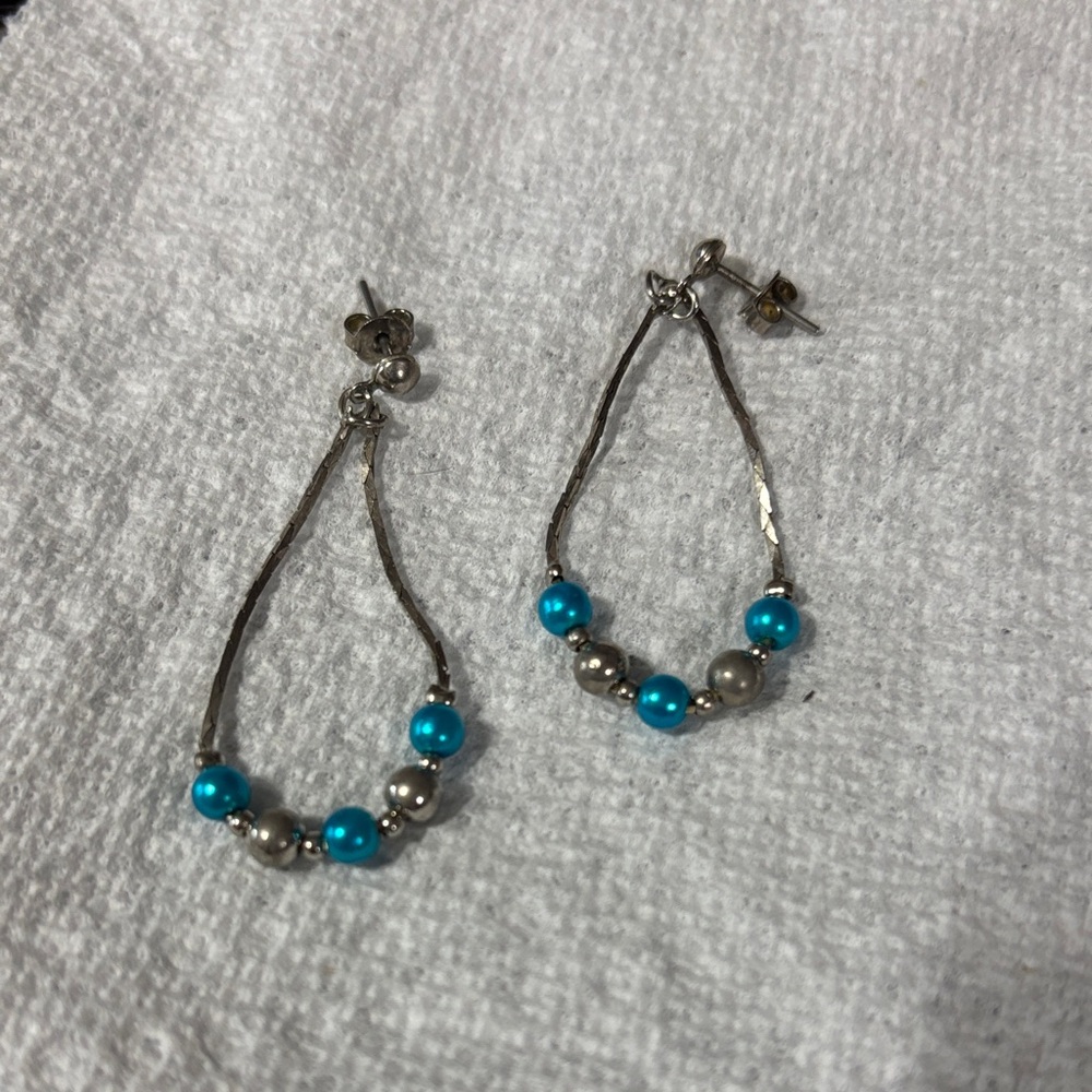 Elegant Silver and Blue Beaded Earrings